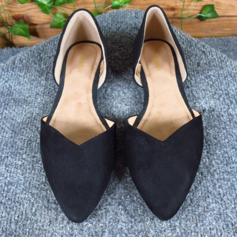 Old Navy D'Orsay Women Pointed Toe Flat 7 Career Professional Black Faux Suede